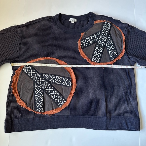 POL Navy Peace Patchwork Long Sleeve Top - Picture 4 of 4